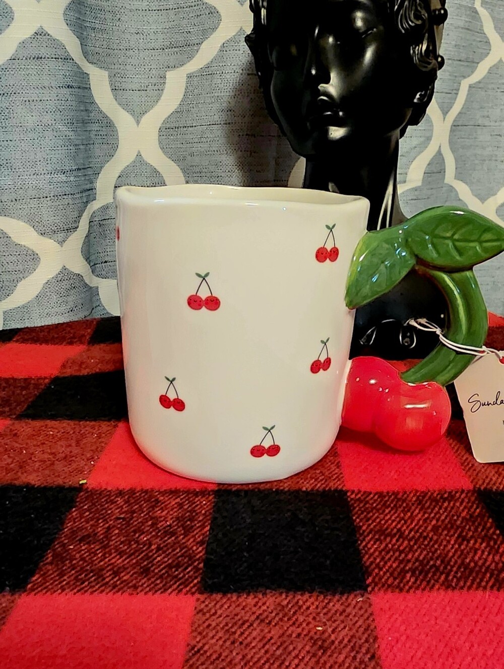 NWT Cherry Handle Ceramic Mug - White and Red
